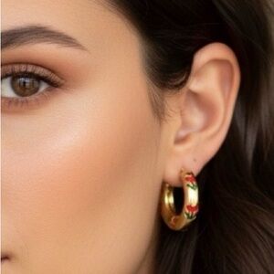 Gold Plated Cherry Hoop Earrings. New.